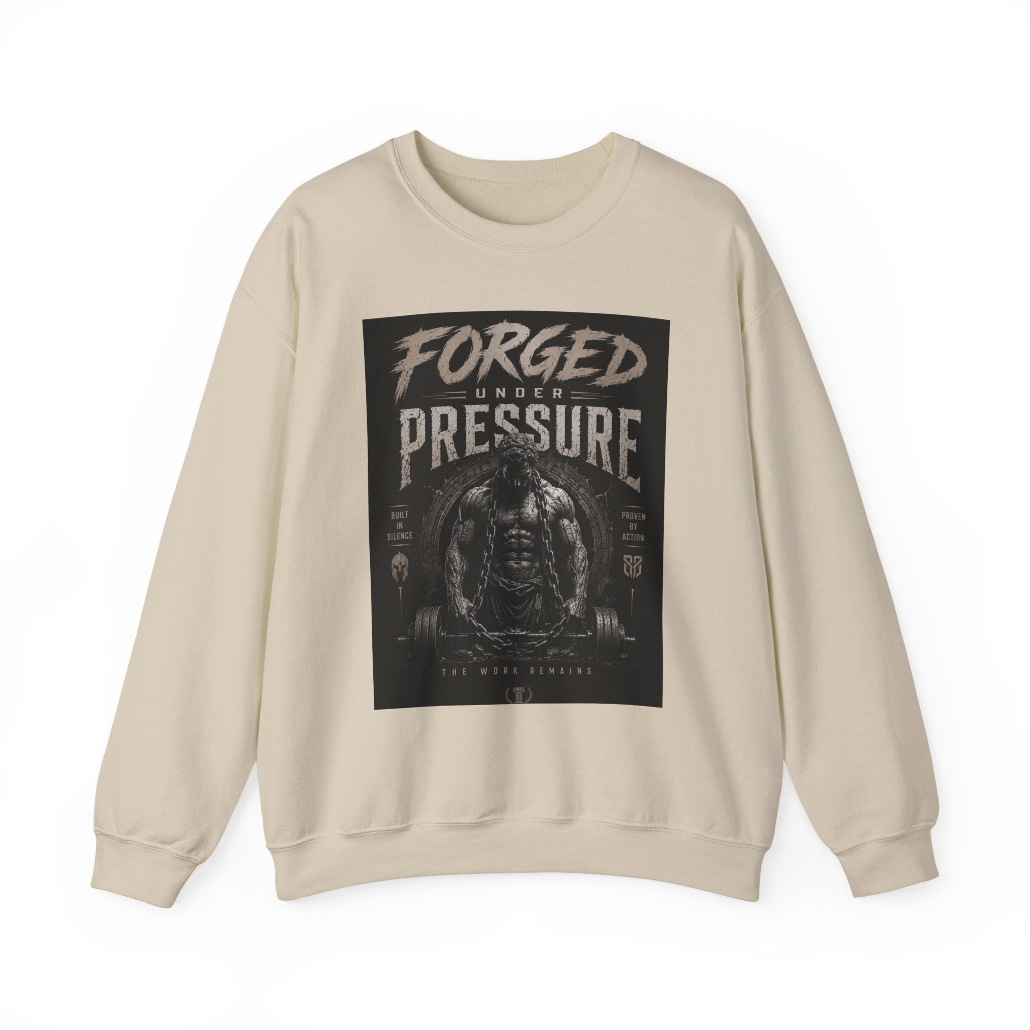 Forged Under Pressure Crewneck Sweatshirt — Motivational Gym Apparel