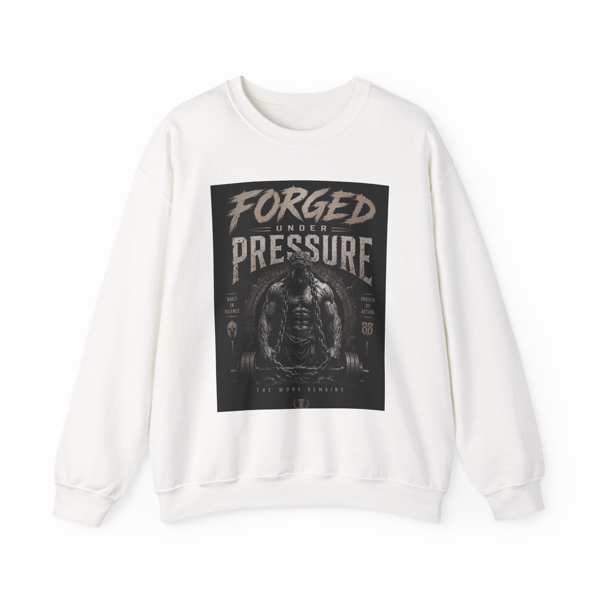 Forged Under Pressure Crewneck Sweatshirt — Motivational Gym Apparel