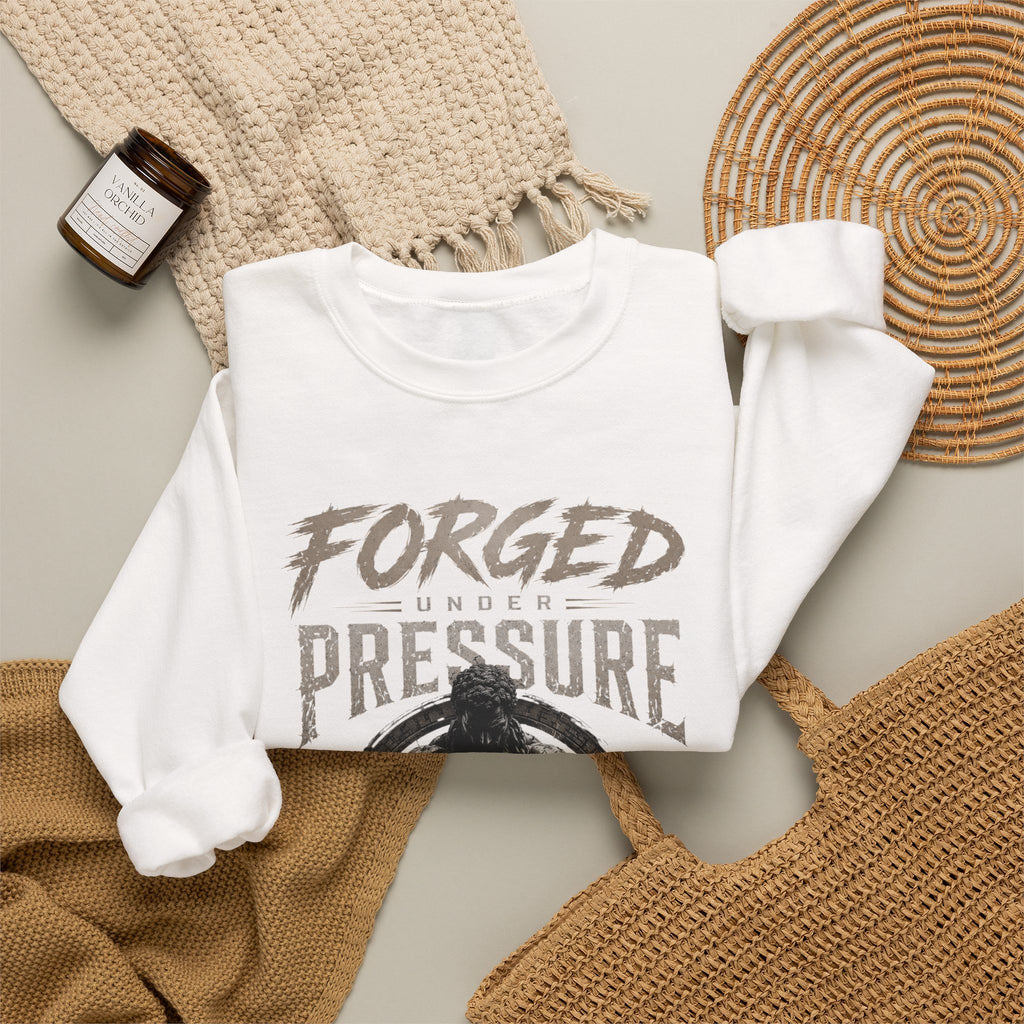 Forged Under Pressure Crewneck Sweatshirt — Motivational Gym Apparel