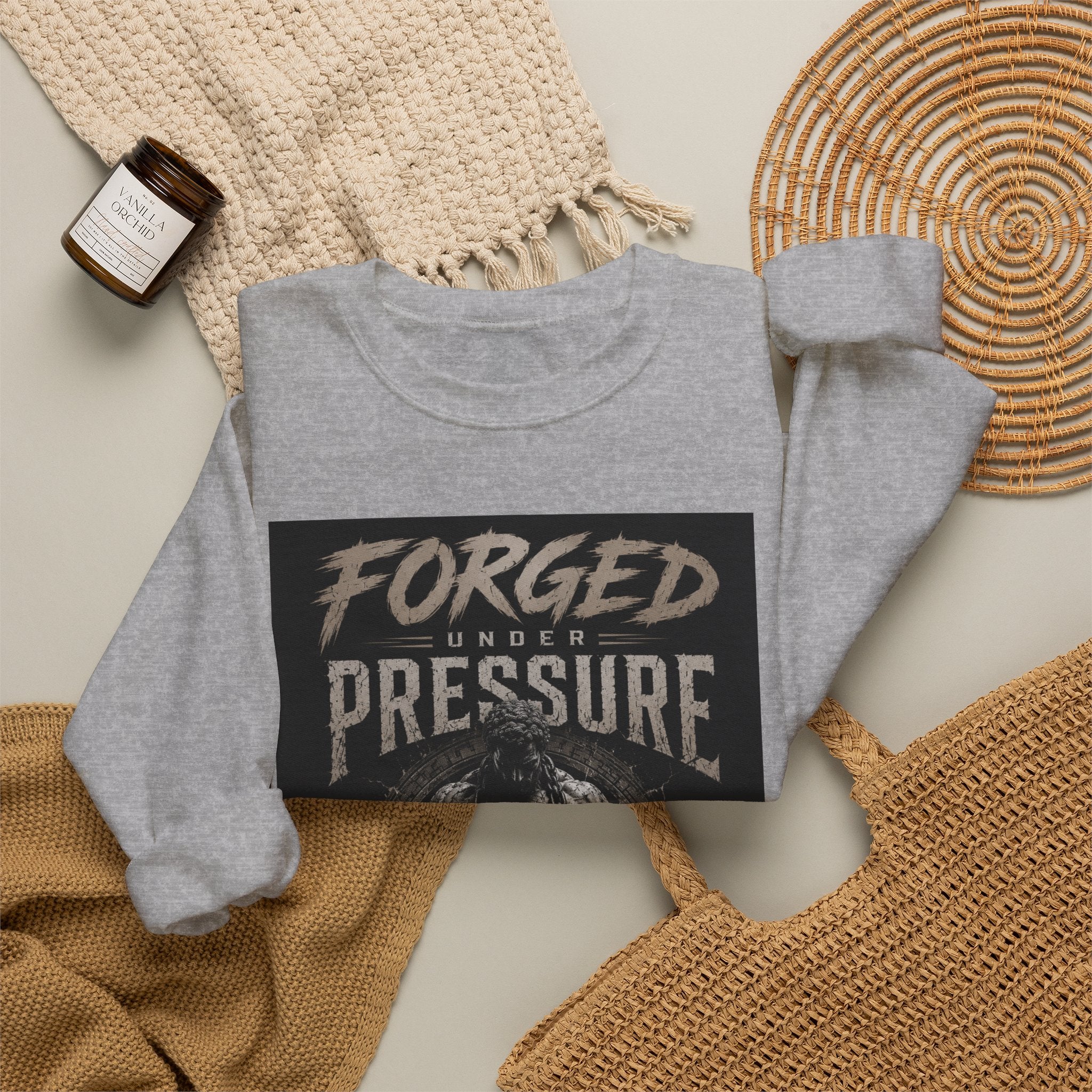 Forged Under Pressure Crewneck Sweatshirt — Motivational Gym Apparel