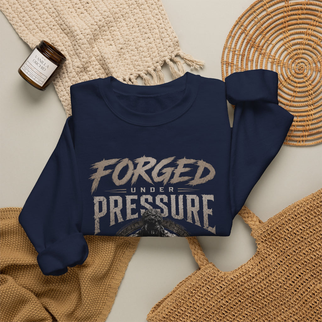 Forged Under Pressure Crewneck Sweatshirt — Motivational Gym Apparel