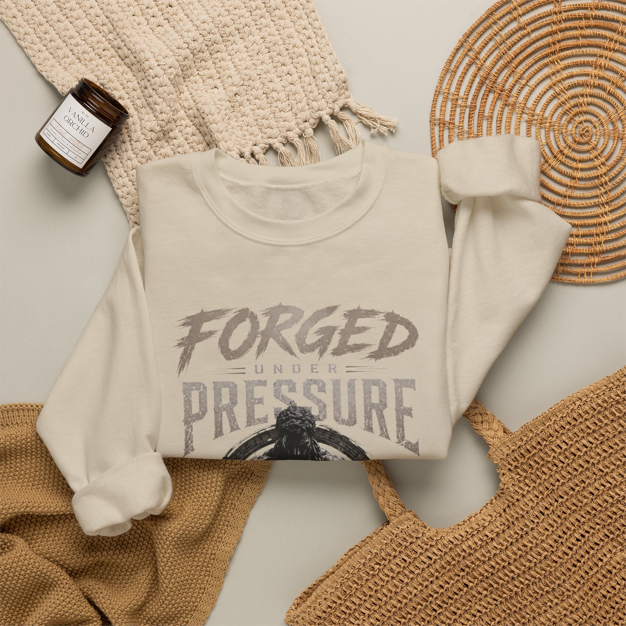 Forged Under Pressure Crewneck Sweatshirt — Motivational Gym Apparel