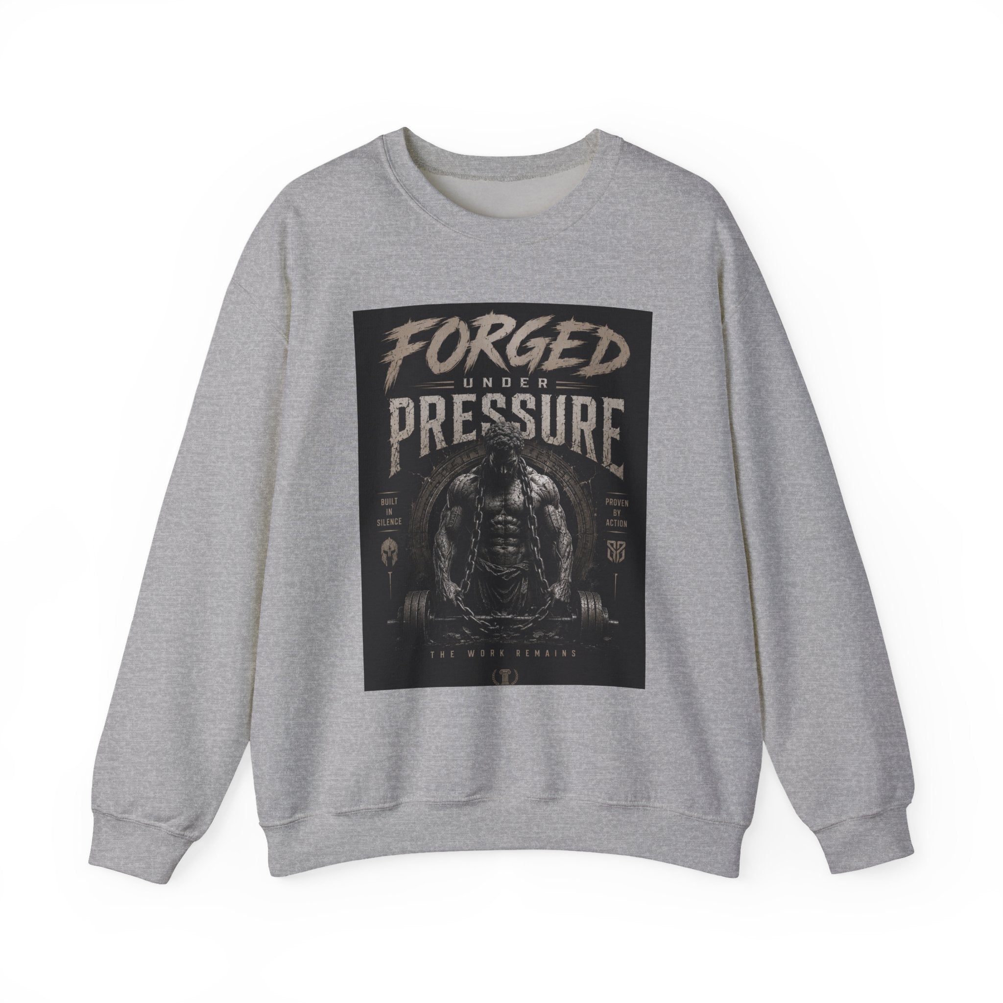 Forged Under Pressure Crewneck Sweatshirt — Motivational Gym Apparel