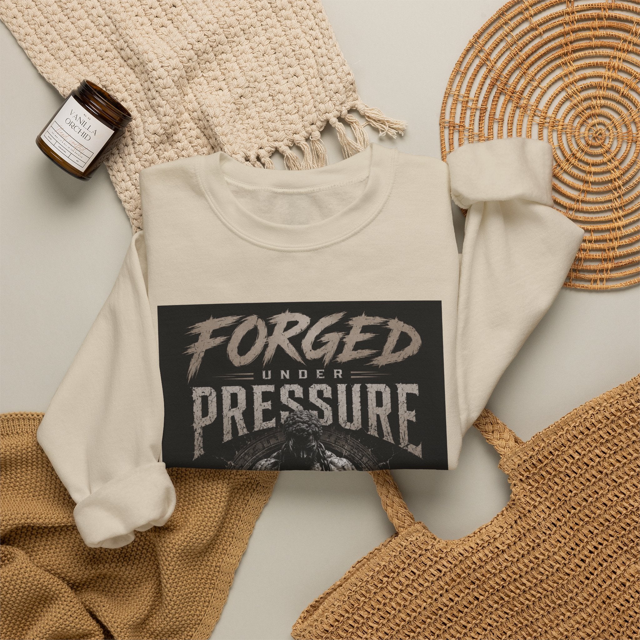 Forged Under Pressure Crewneck Sweatshirt — Motivational Gym Apparel