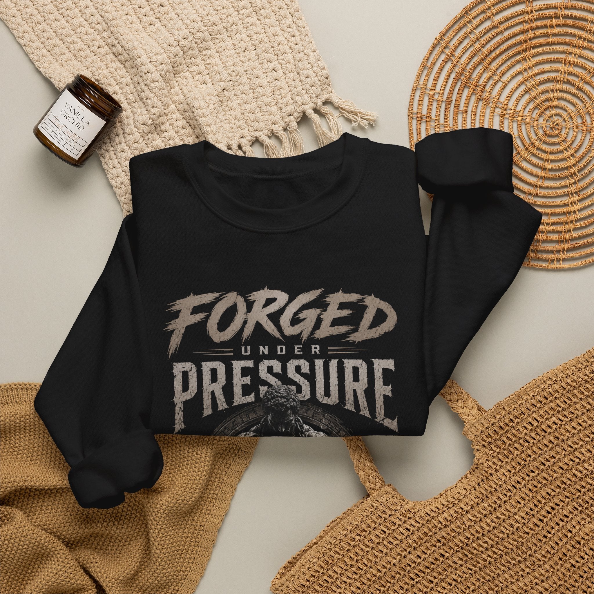 Forged Under Pressure Crewneck Sweatshirt — Motivational Gym Apparel
